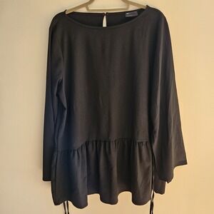 ASOS DESIGN Womens LG Black Poplin Mini Tshirt Babydoll Dress‎ Tiered Casual